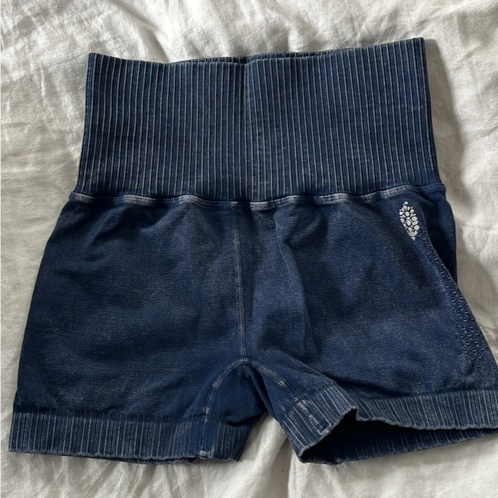 Free People Blue Athletic Shorts High-Waisted Performance